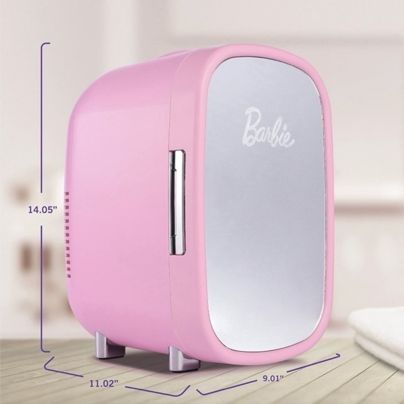 BARBIE Mirror Beauty Cooler Mini Fridge Glass Door Pink NEW IN BOX - Picture 4 of 11